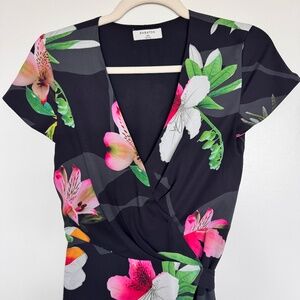 Babaton Aritzia Lyndon Black Floral Wrap Dress XXS